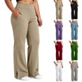 thumbnail image 1 of Qingpeng Womens Plus Size Elastic High Waisted Bootcut Yoga Pants Side Slit Hem High Stretch Casual Sports Trousers with Pockets, 1 of 7