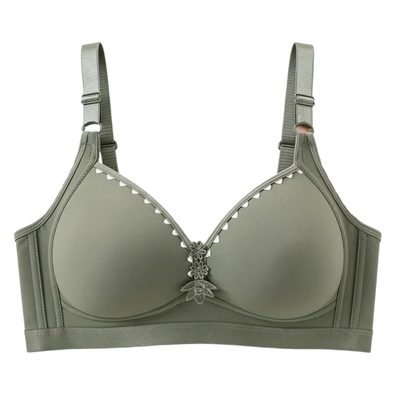 Qingpeng Womens Plus Size Push Up Bras Adjustable Strap No Underwire Decorative Floral Solid Color Bra Everyday Bralettes
