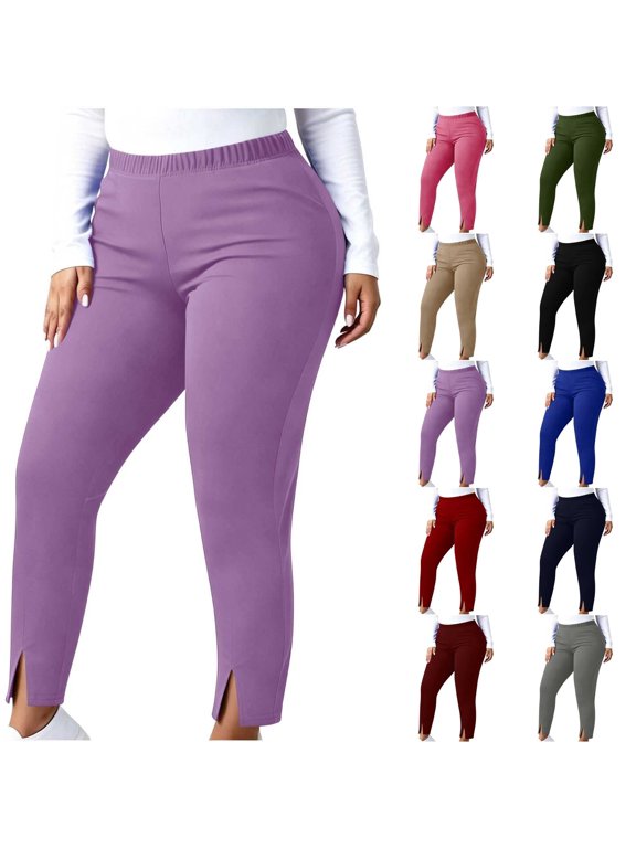 Womens Plus Size Stretch Leggings Elastic High Waist Split Hem Trousers Breathable Fitness Casual Daily Solid Color Pants