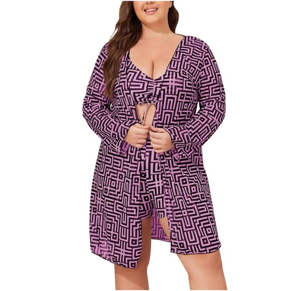 Qingpeng Womens Plus Size Swim Cover Up Dress Tie Waist V Neck Bathing Suit Floral Printed Swimwear