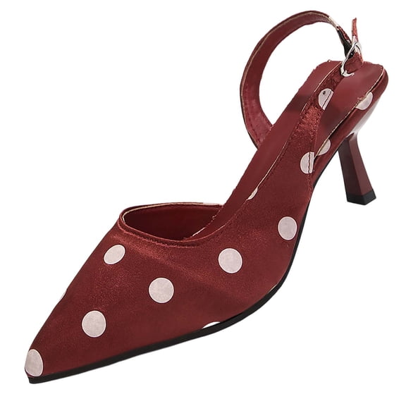 Qingpeng Womens Polka Dot Dress Pumps Kitten Heel Vintage Bow Pointed Toe Adjustable Buckle Back Strap Shoes for Night Party Occasions