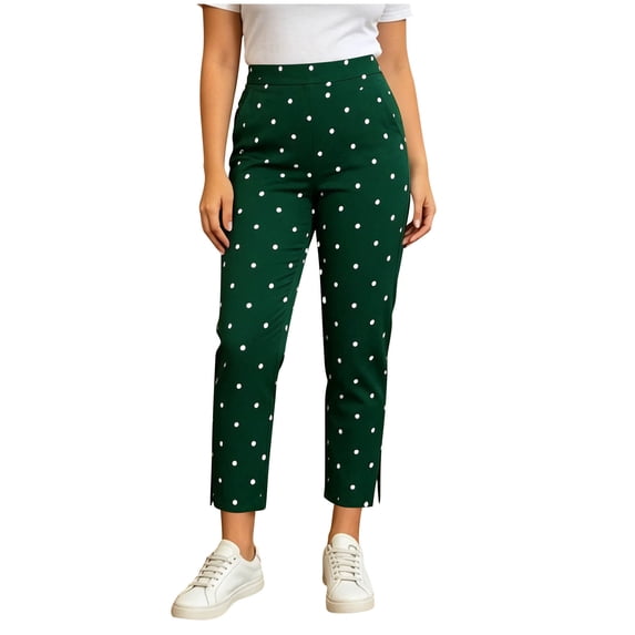 Qingpeng Womens Polka Dot Wide Leg Pants Loose Fit Casual Drawstring High Waisted Trousers Basic Retro Palazzo Pants