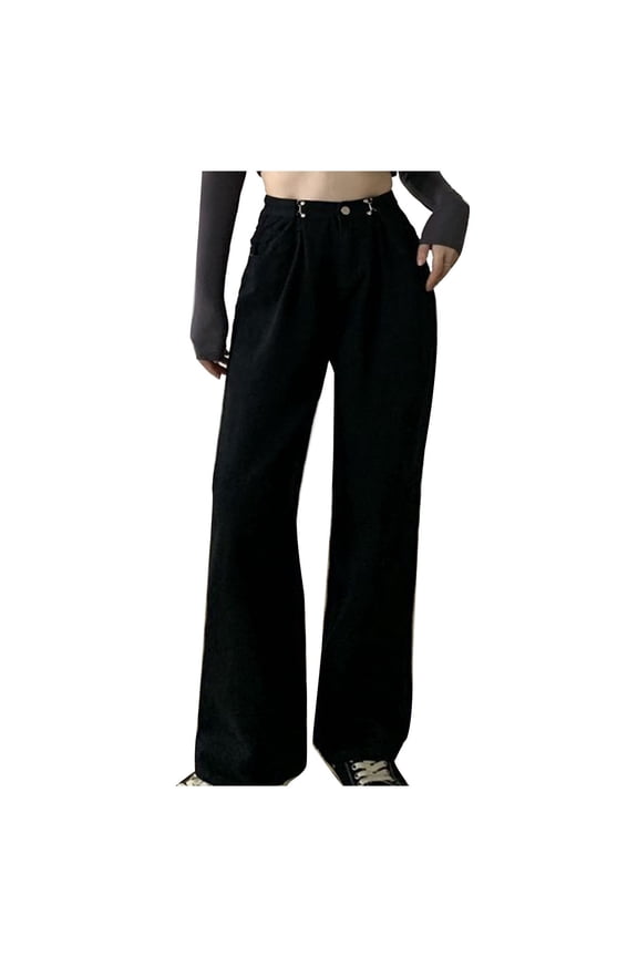 Womens Relaxed Fit Straight Leg Jeans High Waisted Casual Button Fashion Retro Boyfriend Stretch Jeans