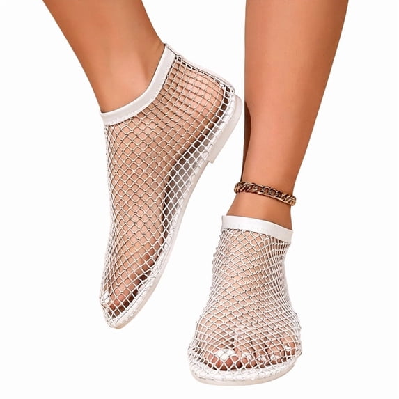 Qingpeng Womens Rhinestone Embellished Mesh Flat Sandals Open Toe High Ankle Design Breathable Slip On Summer Shoes