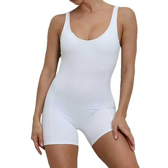 Qingpeng Womens Rompers Sports Workout Yoga Outfits Summer Running Short Jumpsuits Built in Bra Unitard Bodysuit