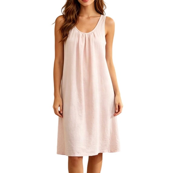 Qingpeng Womens Round Neck Nightgown Sleeveless Pleated Chest Baggy Breathable Dress Perfect for Nights and Casual Lounging