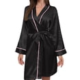 thumbnail image 1 of Qingpeng Womens Satin Robe Short Silky Kimono Bathrobe Belted Waist Robes Dressing Nightowns Loungewear for Bedroom, 1 of 3