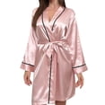 thumbnail image 1 of Qingpeng Womens Satin Robe Short Silky Kimono Bathrobe Belted Waist Robes Dressing Nightowns Loungewear for Bedroom, 1 of 3