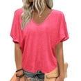 thumbnail image 1 of Qingpeng Womens Short Sleeve V Neck Cropped T-Shirts Baggy Crop Tops Summer Casual Drop Shoulder Basic Tees Clothes, 1 of 9