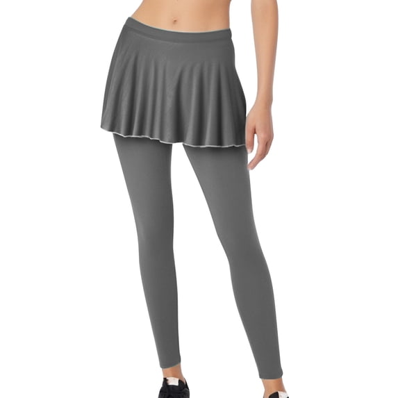 Qingpeng Womens Skirted Leggings Ruffle Pleated Workout Flowy Skort Stretchy Running Yoga Sports Tights Pants