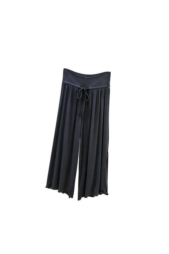 Womens Sleepwear Pants Solid Color High Waisted Wide Leg Loungewear Pants with Drawstring and Lettuce Hem