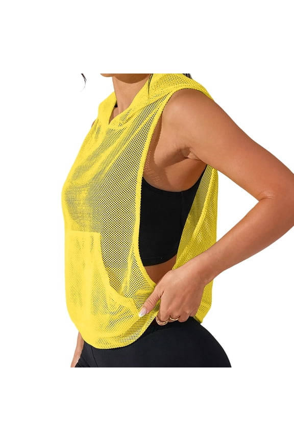 Womens Sleeveless Mesh Side Hollow Out Tank Tops Casual Baggy Workout Camisole Sports Lightweight Shirts