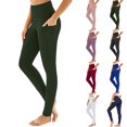 thumbnail image 1 of Qingpeng Womens Solid Color Leggings Tummy Control High Waisted Workout Yoga Pants Sportswear with Pockets, 1 of 9