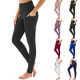 thumbnail image 1 of Qingpeng Womens Solid Color Leggings Tummy Control High Waisted Workout Yoga Pants Sportswear with Pockets, 1 of 9
