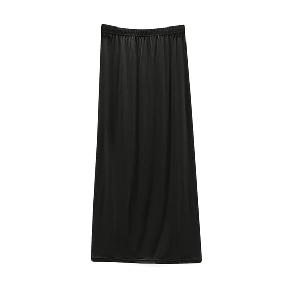 Qingpeng Womens Solid Color Maxi Slip Skirt Elastic Waisted A Line Silhouette Nightgown Lightweight Casual Sleepwear for Layering