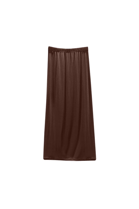 Womens Solid Color Maxi Slip Skirt Elastic Waisted A Line Silhouette Nightgown Lightweight Casual Sleepwear for Layering