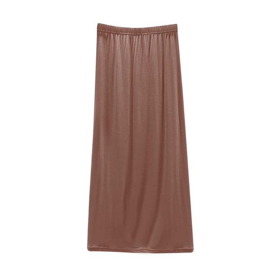 Qingpeng Womens Solid Color Maxi Slip Skirt Elastic Waisted A Line Silhouette Nightgown Lightweight Casual Sleepwear for Layering