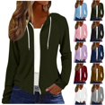 thumbnail image 1 of Qingpeng Womens Solid Color Zipper Up Hoodie Lightweight Long Sleeve Drawstring Hooded Casual Open Front Outerwear Daily Tops, 1 of 7