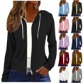 thumbnail image 1 of Qingpeng Womens Solid Color Zipper Up Hoodie Lightweight Long Sleeve Drawstring Hooded Casual Open Front Outerwear Daily Tops, 1 of 7