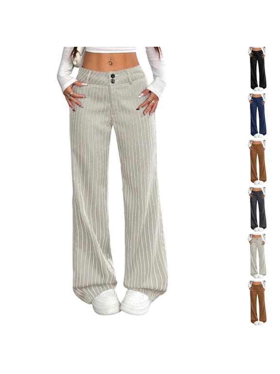 Womens Straight Suit Pants for Women Button Zipper Side Pockets Woven Business Casual Trousers for Spring Fall Work Wear