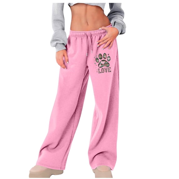 Qingpeng Womens Sweatpants Graphic Printed High Waisted Drawstring Pants Casual Fashion Loose Wide Leg Trousers with Pockets
