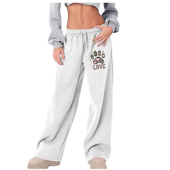 Qingpeng Womens Sweatpants Graphic Printed High Waisted Drawstring Pants Casual Fashion Loose Wide Leg Trousers with Pockets
