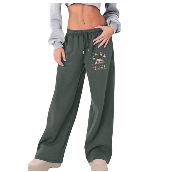Qingpeng Womens Sweatpants Graphic Printed High Waisted Drawstring Pants Casual Fashion Loose Wide Leg Trousers with Pockets