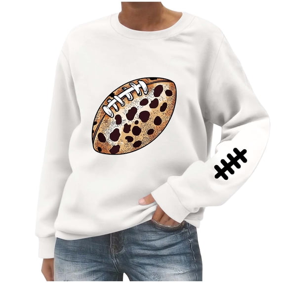 Qingpeng Womens Sweatshirts Fashion Leopard Football Print Pullover Fall Trendy Long Sleeve Crew Neck Tops