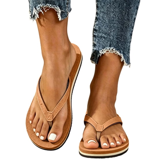 Qingpeng Womens T Strap Thong Sandals Cushioned Footbed Durable Rubber Sole Lightweight Summer Walking Flip Flops for Daily Wear