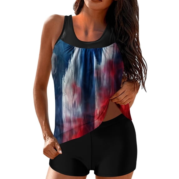Qingpeng Womens Tankini Bathing Suits Independence Day Printed 2 Piece Swimsuits with Shorts Modest Swimwear