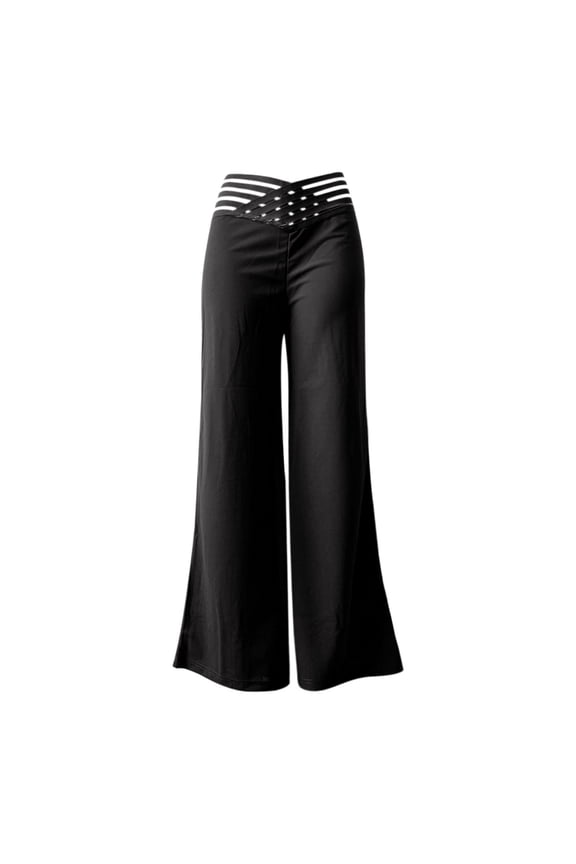 Womens Textured Wide Leg Leggings Pants High Waisted Bell Bottom Palazzo Trousers Cut Out Flare Trousers