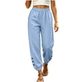 thumbnail image 1 of Qingpeng Womens Textured Woven Jogger Pants Elastic Drawstring High Waisted Side Hidden Pockets Button Decor Cuff Loose Summer Casual Trousers, 1 of 7