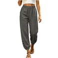 thumbnail image 1 of Qingpeng Womens Textured Woven Jogger Pants Elastic Drawstring High Waisted Side Hidden Pockets Button Decor Cuff Loose Summer Casual Trousers, 1 of 7
