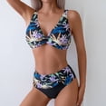 thumbnail image 1 of Qingpeng Womens Two Piece Bikini Swimsuit Set Printed Color Block High Waist Bathing Suit Back Self Tie Straps Swimwear, 1 of 5