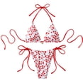thumbnail image 1 of Qingpeng Womens Two Piece Bikini Swimsuits Triangle Halter Tie Back Low Rise Tie Side Floral Bows Bathing Suit, 1 of 6