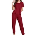 thumbnail image 1 of Qingpeng Womens Two Piece Lounge Set Short Sleeve Crew Neck Tops and Drawstring Jogger Pants Soft Stretch Pajamas Outfits, 1 of 5