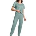 thumbnail image 1 of Qingpeng Womens Two Piece Lounge Set Short Sleeve Crew Neck Tops and Drawstring Jogger Pants Soft Stretch Pajamas Outfits, 1 of 5