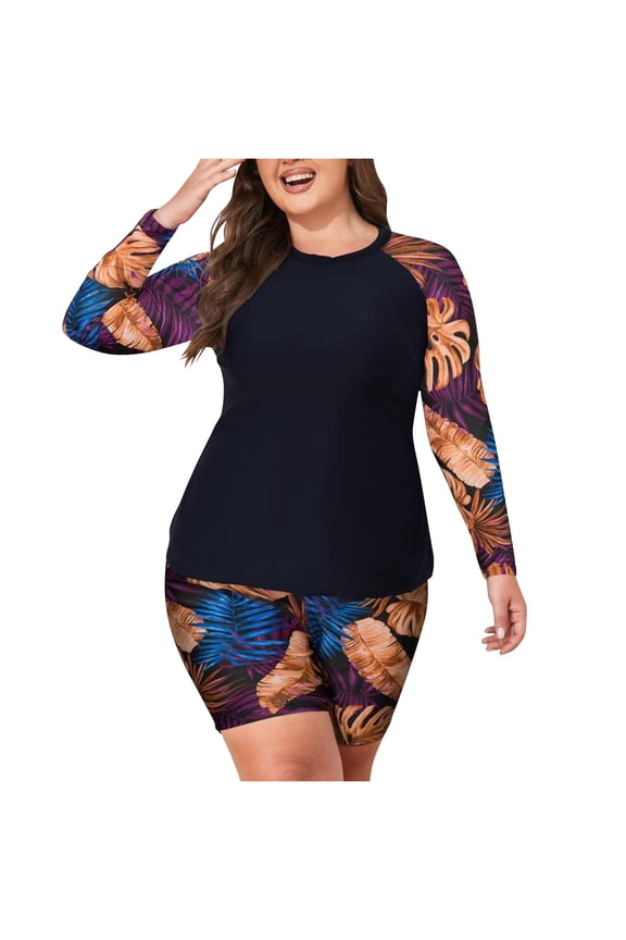 Womens Two Piece Plus Size Swimsuit Rash Guard Diving Surfing Athletic Bathing Suit Beach Swimwear