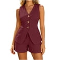 thumbnail image 1 of Qingpeng Womens Two Piece Sets Sleeveless V Neck Button Down Tank Tops and Shorts Business Casual Office Work Fashion Outfits, 1 of 6