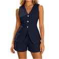 thumbnail image 1 of Qingpeng Womens Two Piece Sets Sleeveless V Neck Button Down Tank Tops and Shorts Business Casual Office Work Fashion Outfits, 1 of 6