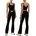 thumbnail image 1 of Qingpeng Womens Two Piece Workout Set, Sleeveless Crop Tank Tops and Flare Leggings Crisscross High Waisted Yoga Gym Activewear, 1 of 6