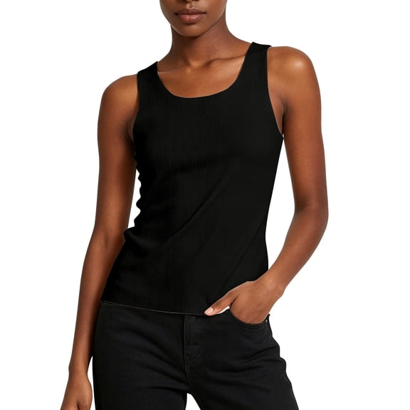 Qingpeng Womens U Neck Ribbed Basic Tank Tops Sleeveless Solid Color Fitted Layering Camisole for Casual Wear