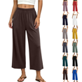 thumbnail image 1 of Qingpeng Womens Wide Leg Lounge Pants Pull On High Waist Soft Touch Straight Trousers with Pockets Summer Sleepwear, 1 of 8