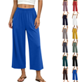 thumbnail image 1 of Qingpeng Womens Wide Leg Lounge Pants Pull On High Waist Soft Touch Straight Trousers with Pockets Summer Sleepwear, 1 of 8
