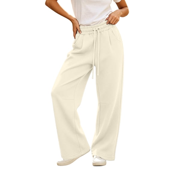 Qingpeng Womens Wide Leg Sweatpants Drawstring Loose Lounge Pants with Pockets Petite Wide Leg Pants Work Casual Sweatpants