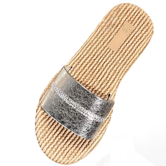 Qingpeng Womens Woven Espadrille Slide Sandals Wide Leather Strap Cushioned Jute Footbed Comfy Open Toe Summer Slippers