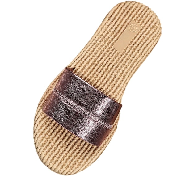 Qingpeng Womens Woven Espadrille Slide Sandals Wide Leather Strap Cushioned Jute Footbed Comfy Open Toe Summer Slippers