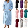 thumbnail image 1 of Qingpeng Womens Zip Up Long Robe Hooded Full Zip Sleepwear with Front Pockets Solid Color Warm Winter Lounge Gown, 1 of 7