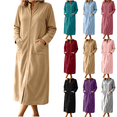 thumbnail image 1 of Qingpeng Womens Zip Up Long Robe Mock Neck Full Zip Sleepwear with Front Pockets Solid Color Warm Winter Lounge Gown, 1 of 6