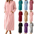 thumbnail image 1 of Qingpeng Womens Zip Up Long Robe Mock Neck Full Zip Sleepwear with Front Pockets Solid Color Warm Winter Lounge Gown, 1 of 6